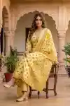 Sunny Funny Yellow Pure Cotton Floral Printed Anarkali Kurti Pant Dupatta Set - DG-1326-YL
