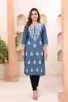 Divine Vibrant Denim Long Chikankari Embroidered Kurti - DN-A-213