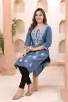 Divine Vibrant Denim Long Chikankari Embroidered Kurti - DN-A-213