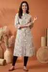 Graceful Blissful Cream Cotton A Line Princess Cut Kurta - PD-103