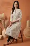 Graceful Blissful Cream Cotton A Line Princess Cut Kurta - PD-103