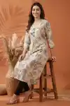 Elegant Cream Cotton A Line Princess Cut Kurta with Nature Leaf Print - PD-105