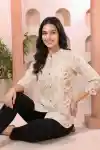 Elegant Ivory Cotton Short Kurti with Ban Collar Princess Cut - NK-74
