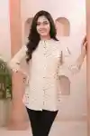 Classic Cream Cotton Short Kurti with Ban Collar Princess Cut - NK-75