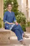 Twilight Indigo Denim Co Ord Set with Scalloped Floral Embroidery - DN-C-02