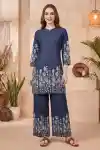 Imperial Indigo Denim Co Ord Set with Floral Garden Thread Embroidery - DN-C-05