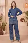 Indigo Loom Denim Two Piece Set with Artisan Thread Embroidery - DN-C-06