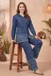 Indigo Loom Denim Two Piece Set with Artisan Thread Embroidery - DN-C-06