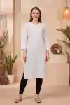 Classic White Long Kurti with Intricate Chikankari Embroidery - CK-124-WT