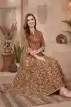 Rich Maroon Floral Anarkali Kurti with Printed Yoke Contrast Detailing Lace Finish and Tassels - DK-1058