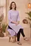 Royal Purple Cotton Long Kurta for Women with Intricate Chikankari Embroidery Band Collar - CK-125-PR