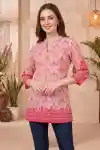 Pretty Pink Paisley Printed Short Kurti with Red Floral Borders - CP-S-55-V
