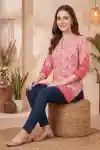 Pretty Pink Paisley Printed Short Kurti with Red Floral Borders - CP-S-55-V