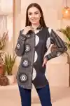 Classic Charcoal Modal Silk Shirt Style Womens Tunic with Blue Abstract Print - DM-18-BL