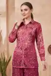 Berry Pink Modal Crepe Silk Bandhani Print Shirt for Women with Collar - DM-27-PK