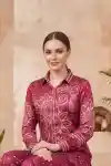 Berry Pink Modal Crepe Silk Bandhani Print Shirt for Women with Collar - DM-27-PK