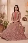 Heritage Rust Ethnic Print Jaipuri Cotton Anarkali Kurta with Statement Yoke Ban Collar Gota Lace - DK-1065