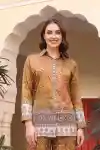 Golden Mustard Crepe Silk Bandhani Print Shirt Style Tunic with Traditional Border - DM-31-MD