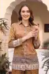 Golden Mustard Crepe Silk Bandhani Print Shirt Style Tunic with Traditional Border - DM-31-MD