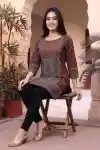 Deep Maroon Ethnic Print Cotton Style Short Kurti with Round Neck and Traditional Patterns - CP-S-79-MR