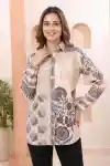 Lustrous Champagne Gold Crepe Silk Azrakh Printed Tunic with Shirt Collar - DM-26