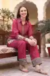 Radiant Hot Pink Bandhani Print Shirt Style Kurti Top with Circular Motifs and Ornamental Border - DM-31-PK